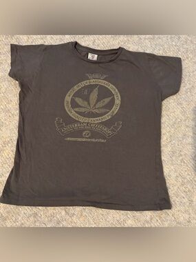 FOX Graphic Tee Y2k Amsterdam Cannabis Coffee Shop Olive Baby Tee-Size Medium